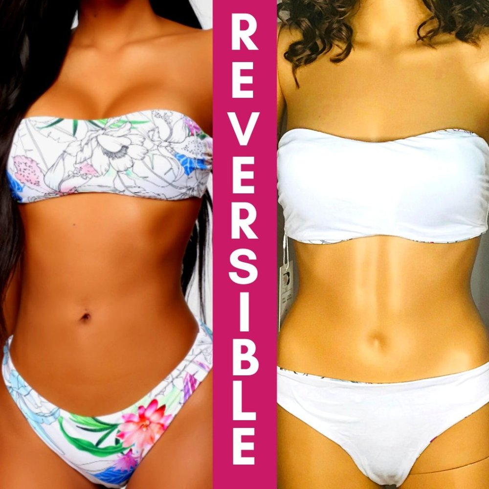 Reversible White Floral Bikini - Fashion Nova